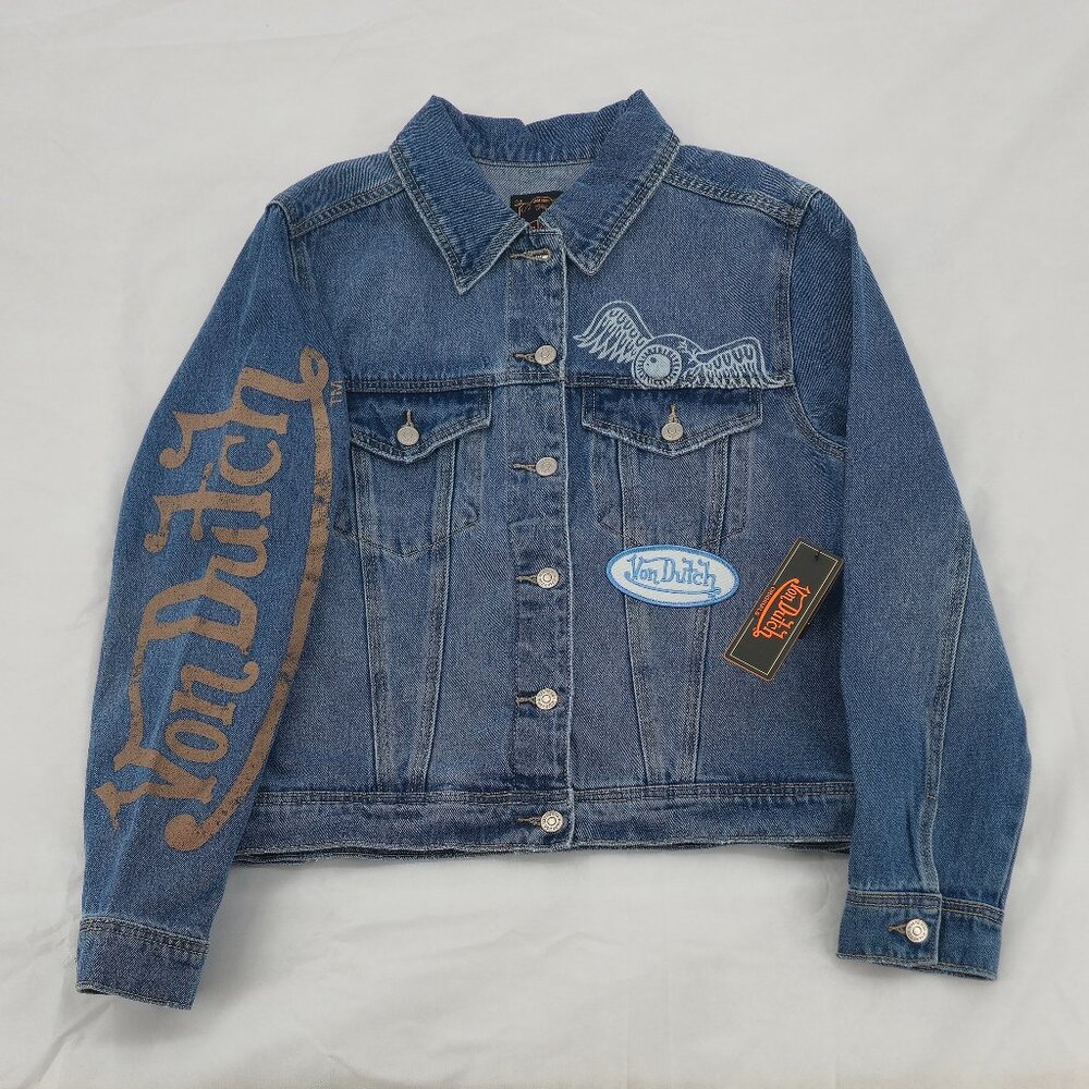 Von Dutch Women's Denim Jacket, Y2K Style Trucker with Patches